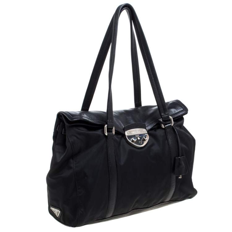 Pre Owned Prada Black Nylon and Leather Satchel