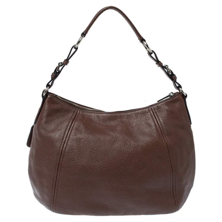 Pre Owned Prada Brown Vitello Daino Leather Zip Top Hobo