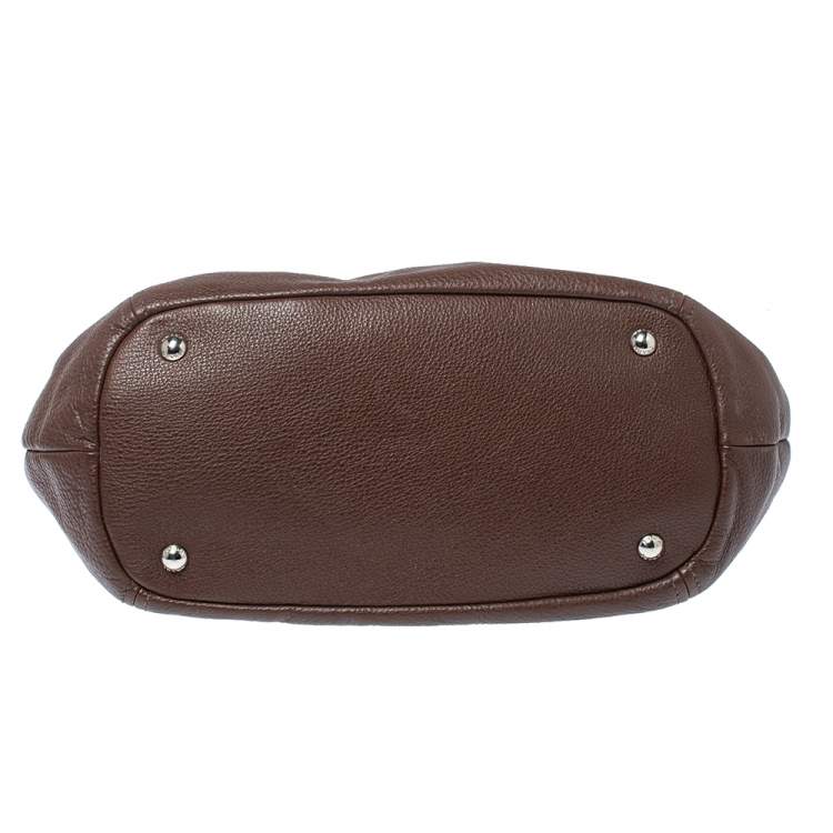 Pre Owned Prada Brown Vitello Daino Leather Zip Top Hobo