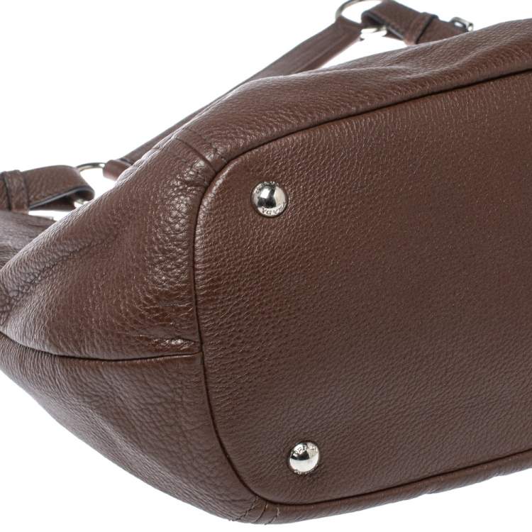 Pre Owned Prada Brown Vitello Daino Leather Zip Top Hobo