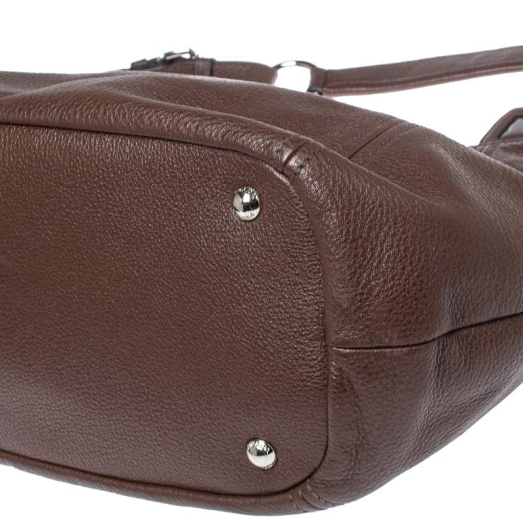 Pre Owned Prada Brown Vitello Daino Leather Zip Top Hobo