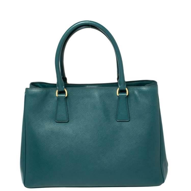 Pre Owned Prada  Teal Blue Saffiano Lux Leather Medium Galleria Tote