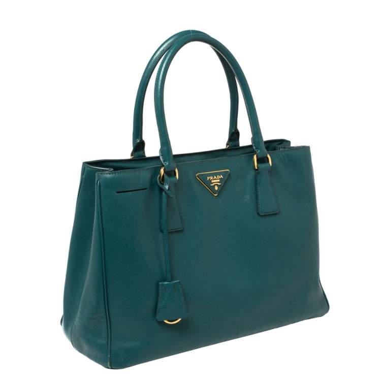 Pre Owned Prada  Teal Blue Saffiano Lux Leather Medium Galleria Tote