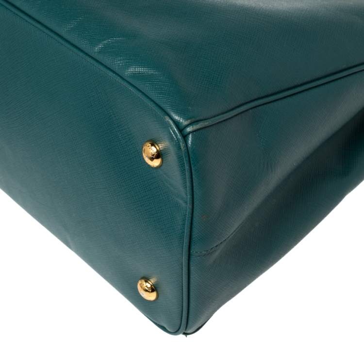 Pre Owned Prada  Teal Blue Saffiano Lux Leather Medium Galleria Tote
