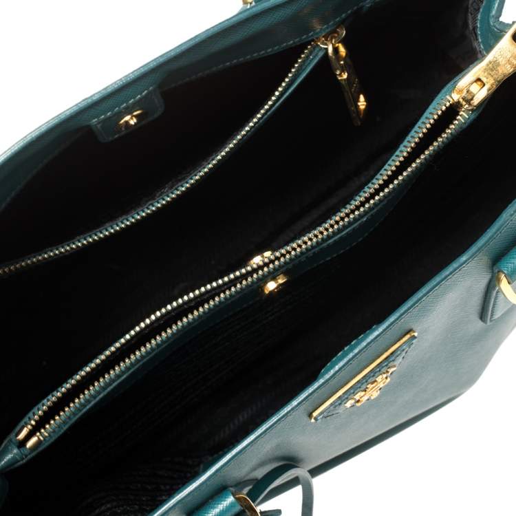 Pre Owned Prada  Teal Blue Saffiano Lux Leather Medium Galleria Tote