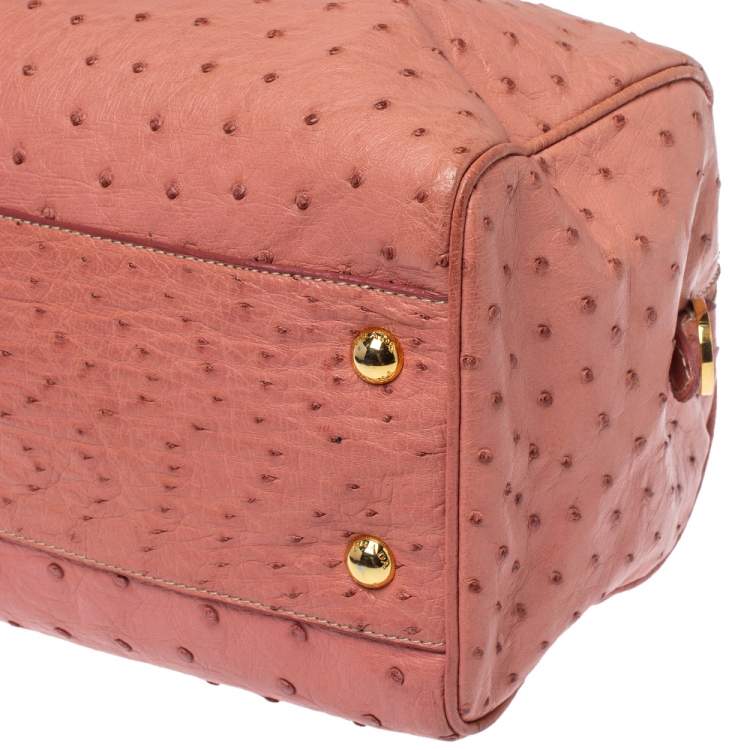 Pre Owned Prada Peach Ostrich Boston Bag