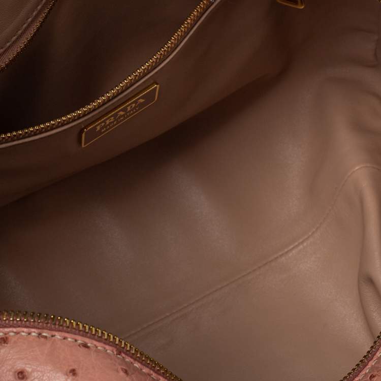 Pre Owned Prada Peach Ostrich Boston Bag