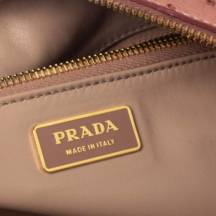 Pre Owned Prada Peach Ostrich Boston Bag
