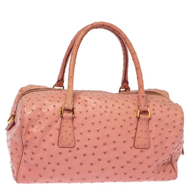 Pre Owned Prada Peach Ostrich Boston Bag