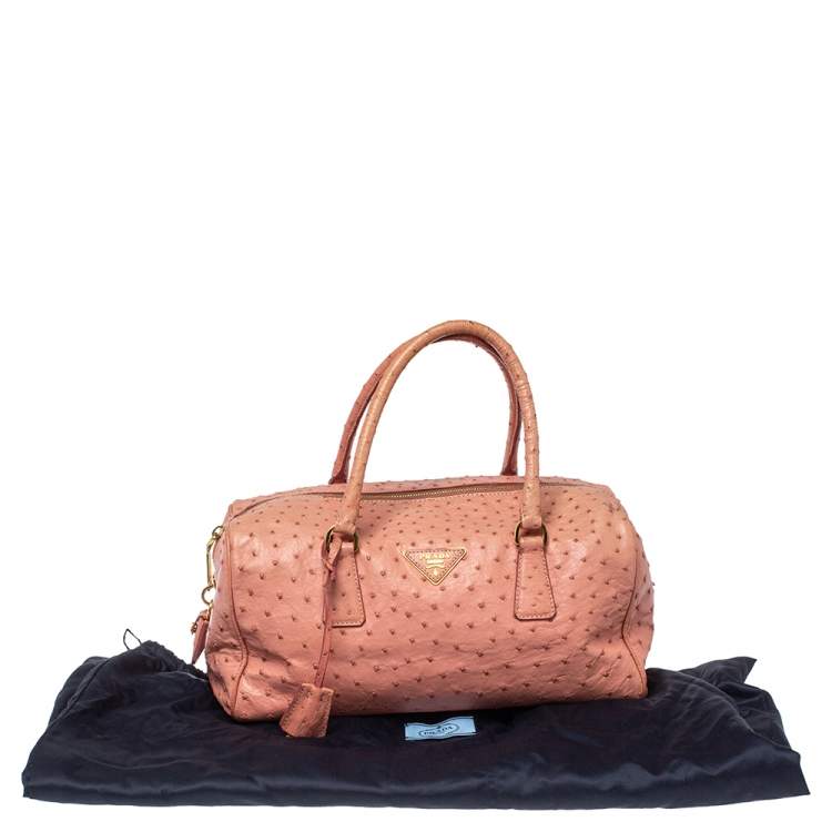Pre Owned Prada Peach Ostrich Boston Bag