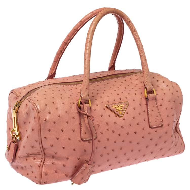 Pre Owned Prada Peach Ostrich Boston Bag