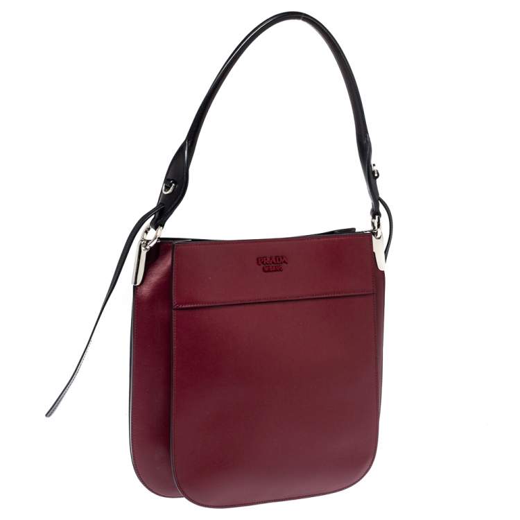 Pre Owned Prada Burgundy/Black Leather Margit Hobo