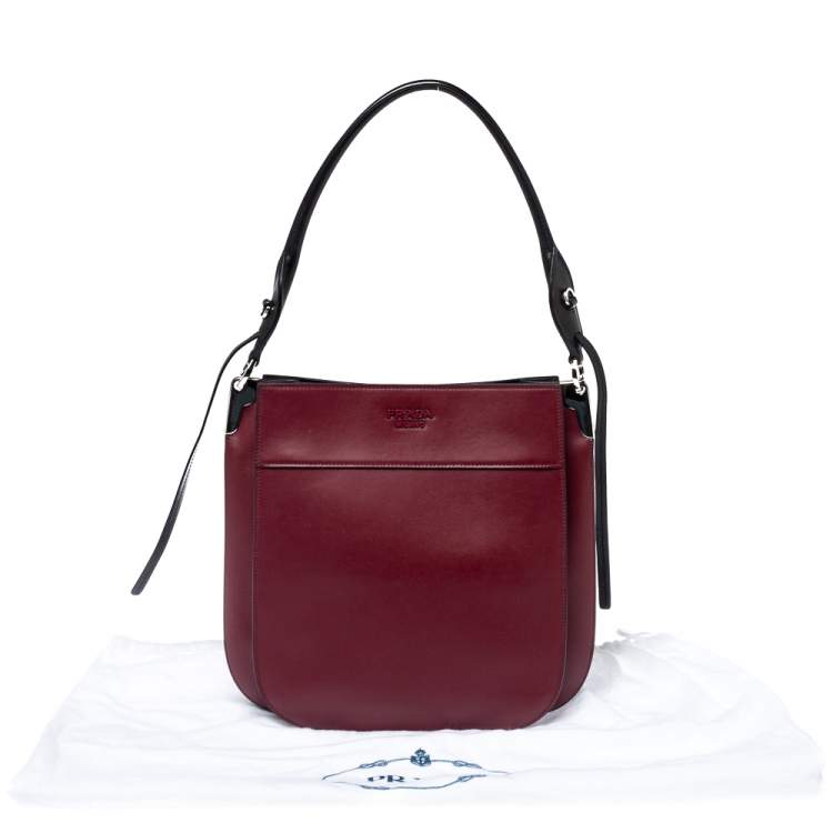 Pre Owned Prada Burgundy/Black Leather Margit Hobo
