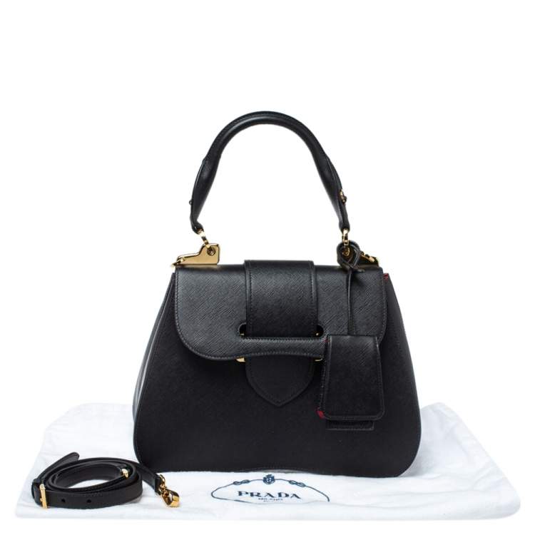 Pre Owned Prada Black Saffiano Lux Leather Medium Sidonie Top Handle Bag