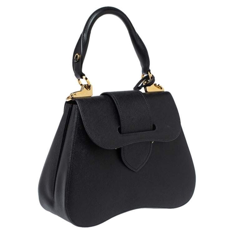 Pre Owned Prada Black Saffiano Lux Leather Medium Sidonie Top Handle Bag