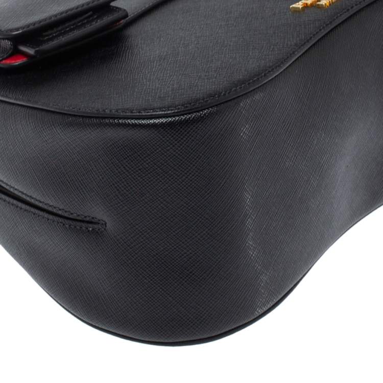 Pre Owned Prada Black Saffiano Lux Leather Medium Sidonie Top Handle Bag