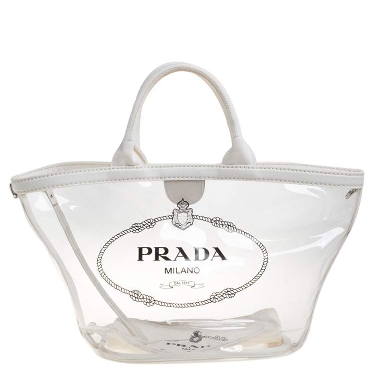 Prada White/Transparent PVC Plastic Logo Tote Prada | The Luxury Closet