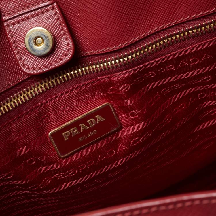 Pre Owned Prada Red Saffiano Lux Leather Open Galleria Tote