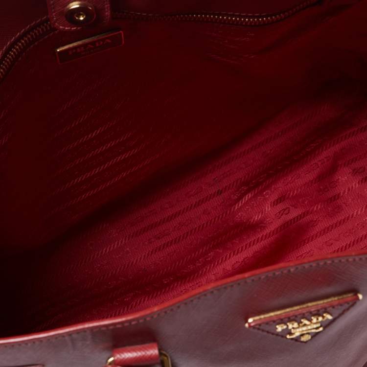 Pre Owned Prada Red Saffiano Lux Leather Open Galleria Tote