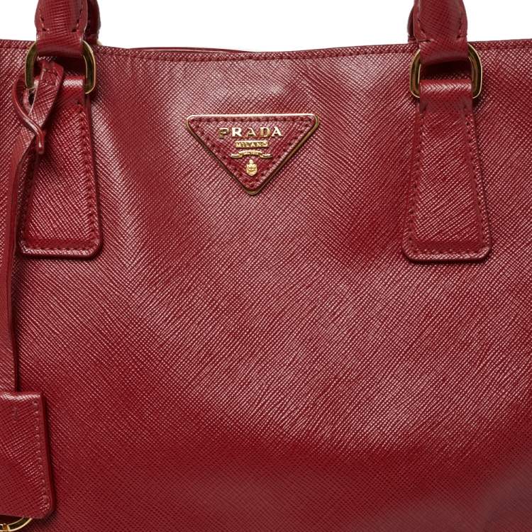 Pre Owned Prada Red Saffiano Lux Leather Open Galleria Tote