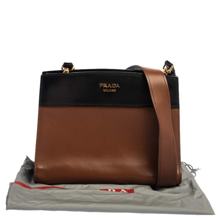 Pre Owned Prada Brown/Black Leather Messenger Bag