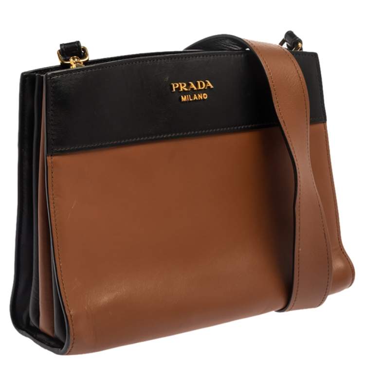 Pre Owned Prada Brown/Black Leather Messenger Bag