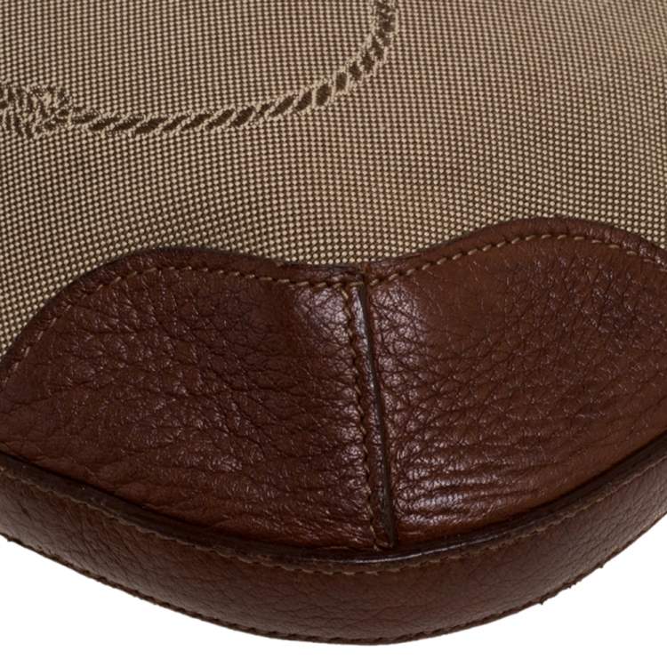 Pre Owned Prada Beige/Tan Logo Jacquard Canvas and Leather Hobo