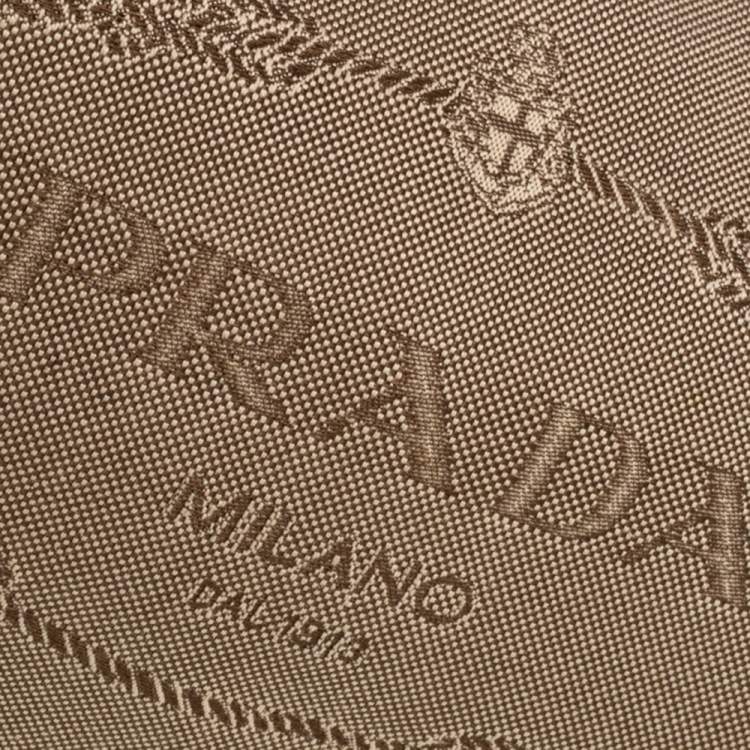 Pre Owned Prada Beige/Tan Logo Jacquard Canvas and Leather Hobo