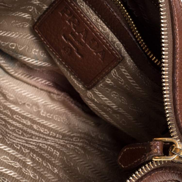 Pre Owned Prada Beige/Tan Logo Jacquard Canvas and Leather Hobo