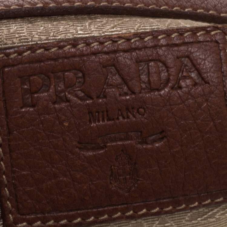 Pre Owned Prada Beige/Tan Logo Jacquard Canvas and Leather Hobo