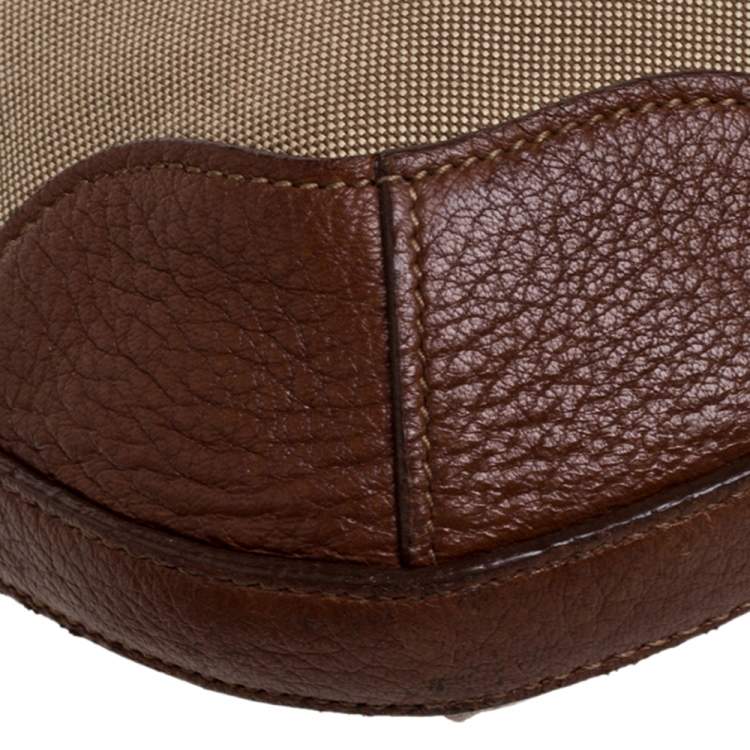 Pre Owned Prada Beige/Tan Logo Jacquard Canvas and Leather Hobo