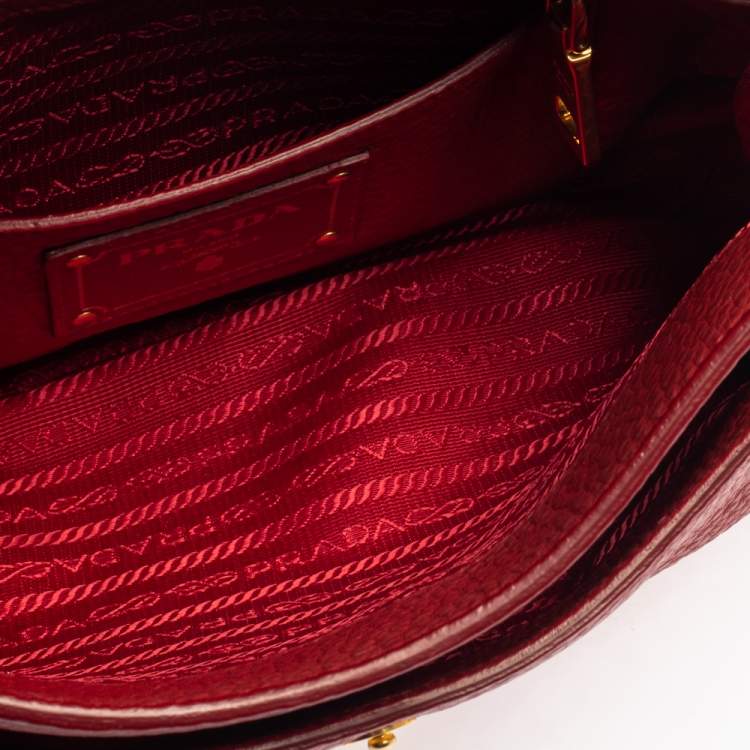 Pre Owned Prada Red Vitello Daino Leather Pushlock Flap Top Handle Bag