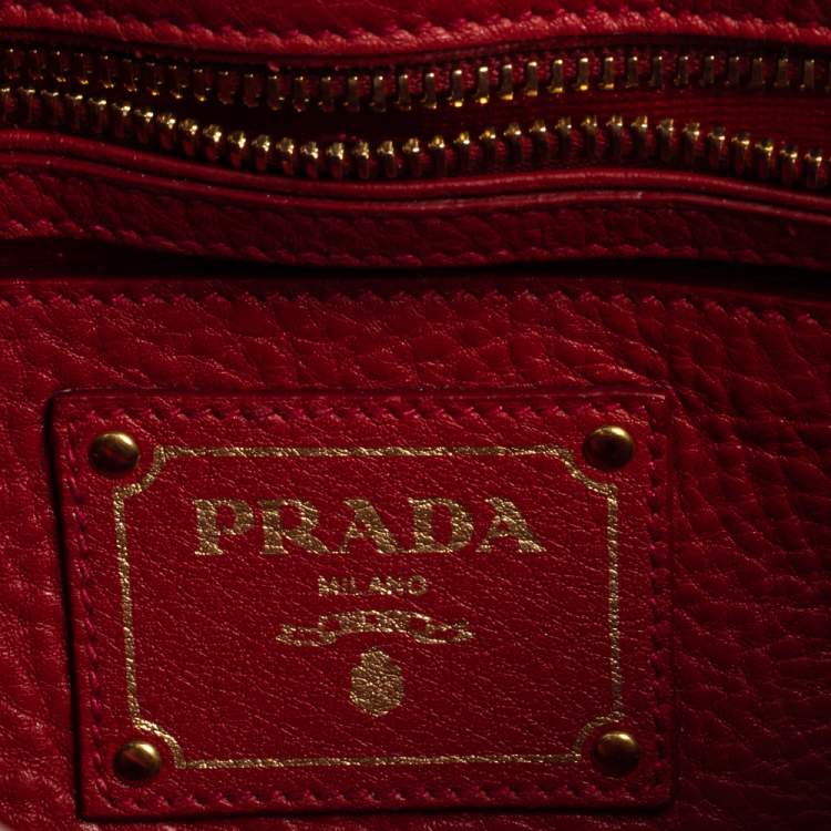 Pre Owned Prada Red Vitello Daino Leather Pushlock Flap Top Handle Bag