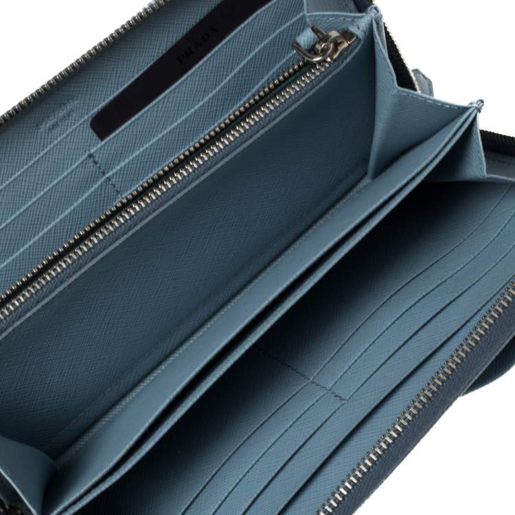 Prada Blue Saffiano Leather Bow Zip Around Wallet Prada | TLC