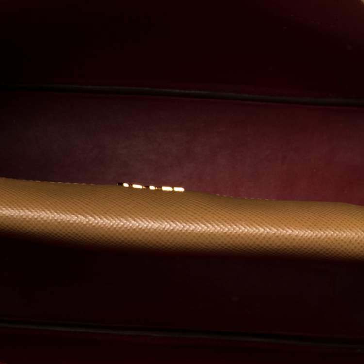 Pre Owned Prada Tan Saffiano Cuir Leather Medium Double Handle Tote
