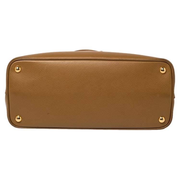 Pre Owned Prada Tan Saffiano Cuir Leather Medium Double Handle Tote