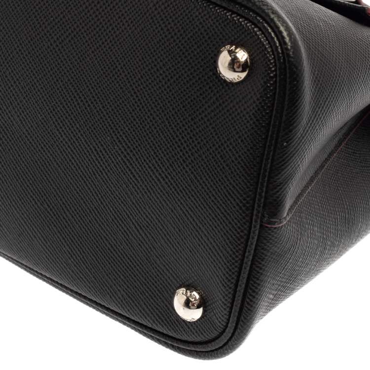 Pre Owned Prada Black Saffiano Lux Leather Turn Lock Top Handle Bag