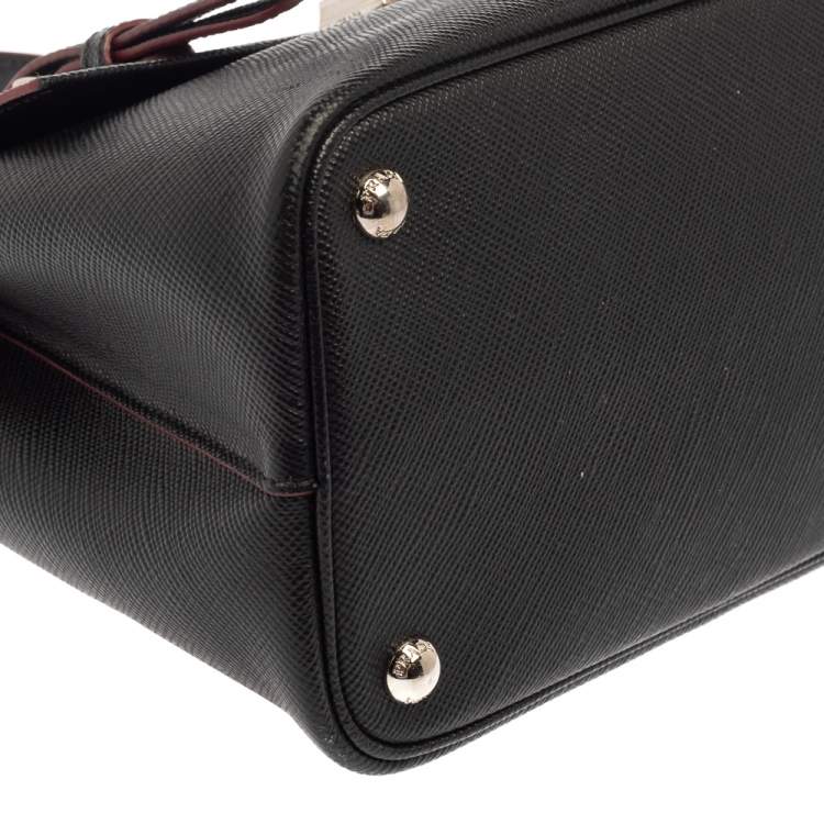 Pre Owned Prada Black Saffiano Lux Leather Turn Lock Top Handle Bag