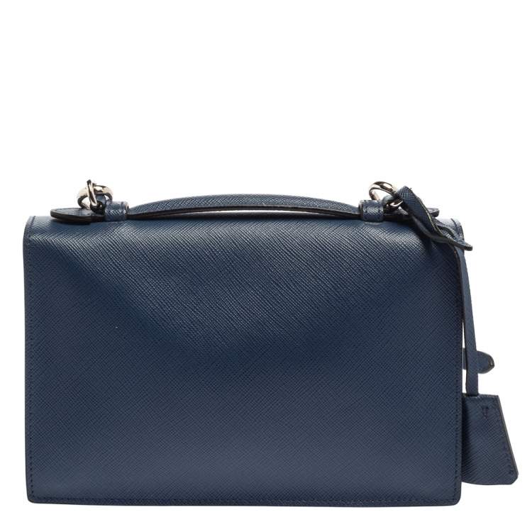 Pre Owned Prada Blue Saffiano Leather Mini Sound Top Handle Bag