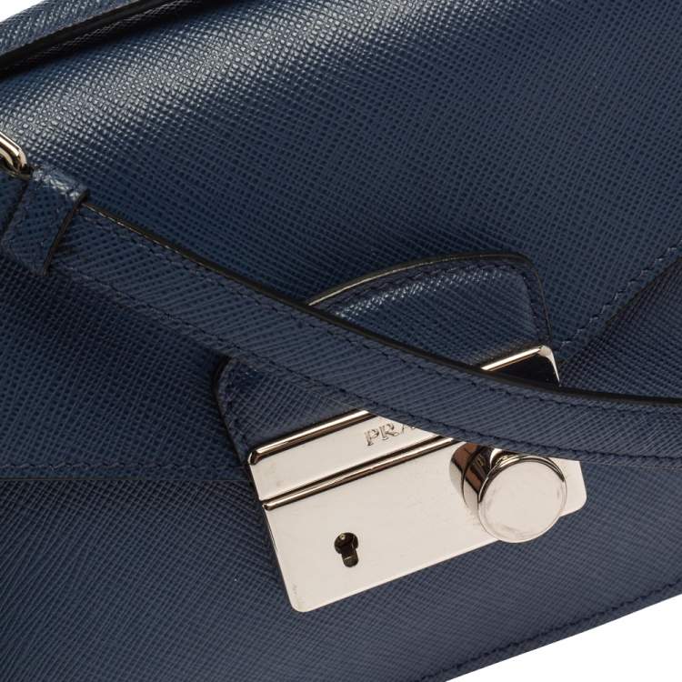Pre Owned Prada Blue Saffiano Leather Mini Sound Top Handle Bag
