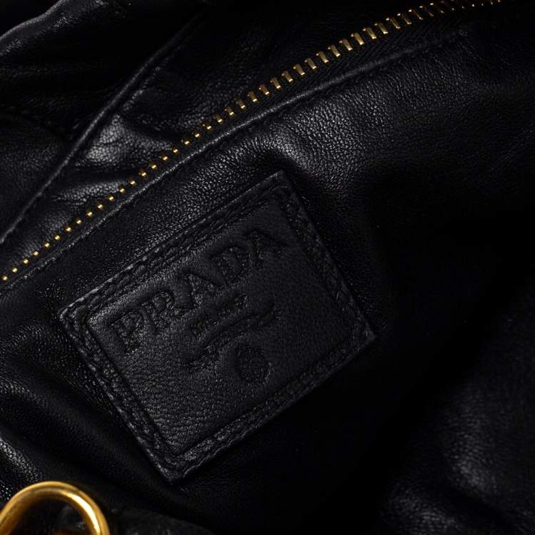 Prada Black Stripes Leather Hobo
