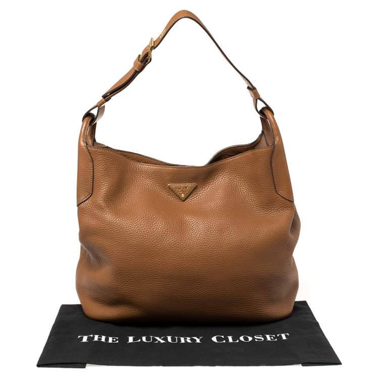 Pre Owned Prada Brown Diano Leather Hobo 