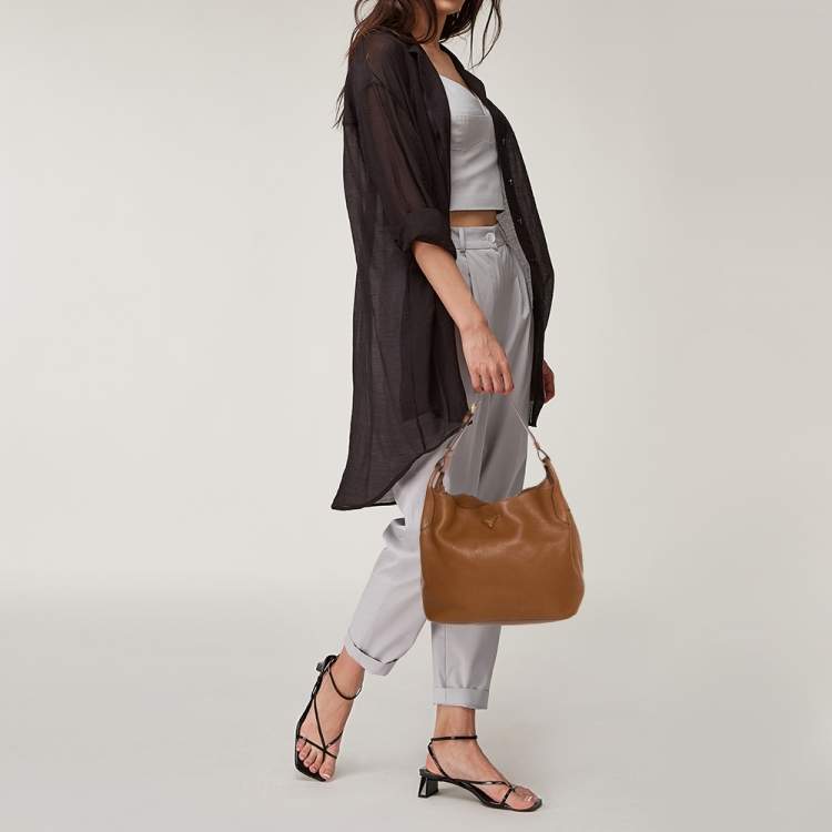 Pre Owned Prada Brown Diano Leather Hobo 