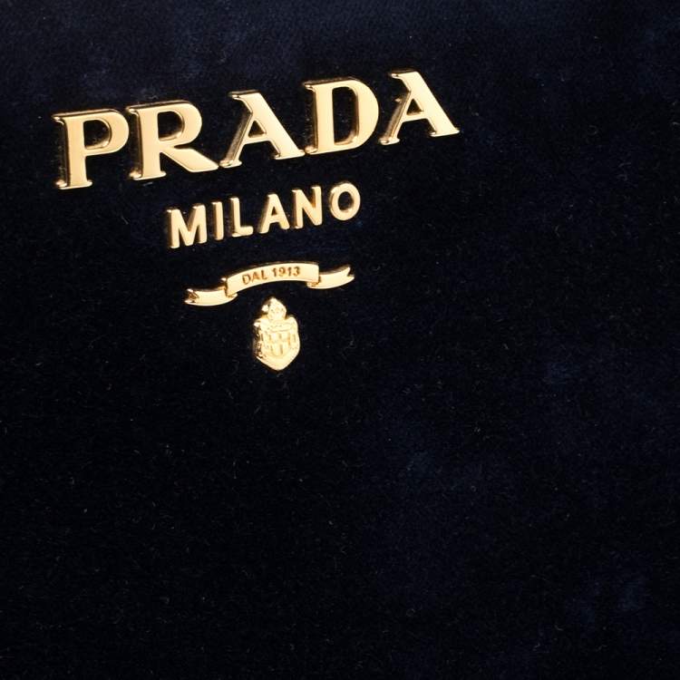 Pre Owned Prada Navy Blue Velvet Frame Top Handle Bag