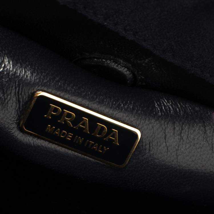 Pre Owned Prada Navy Blue Velvet Frame Top Handle Bag