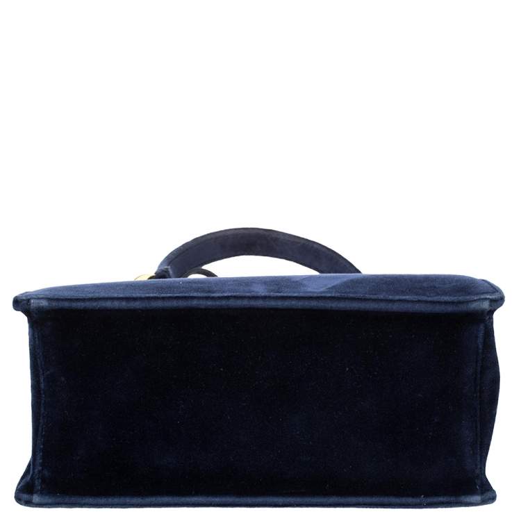 Pre Owned Prada Navy Blue Velvet Frame Top Handle Bag
