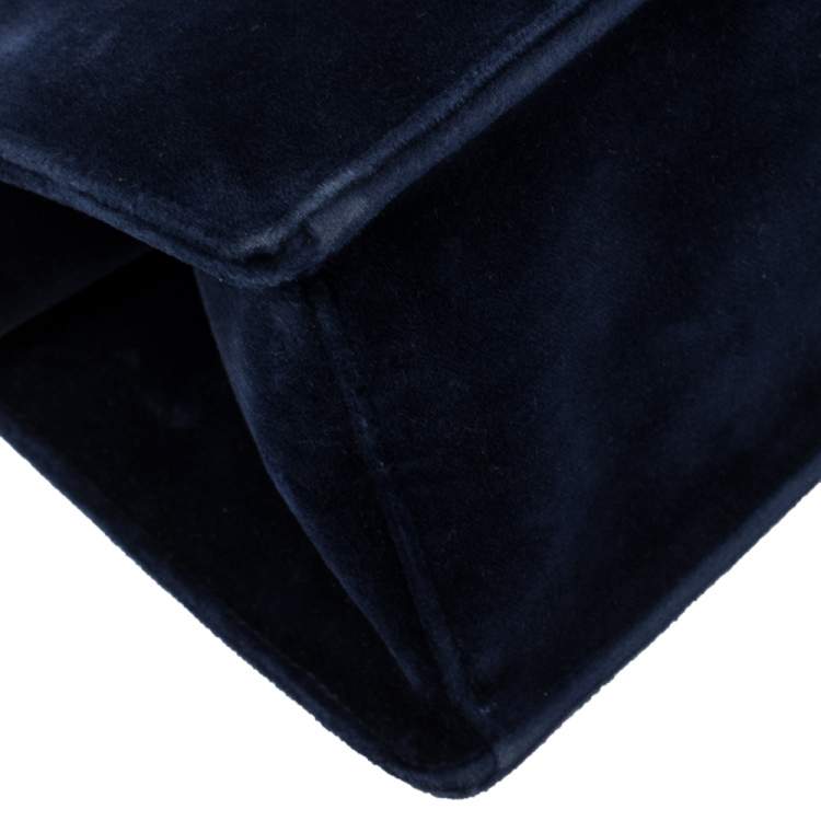 Pre Owned Prada Navy Blue Velvet Frame Top Handle Bag
