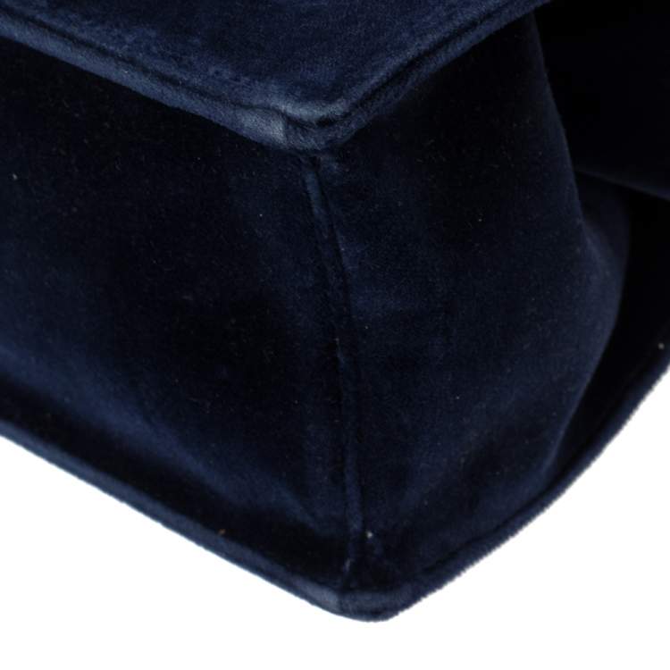 Pre Owned Prada Navy Blue Velvet Frame Top Handle Bag
