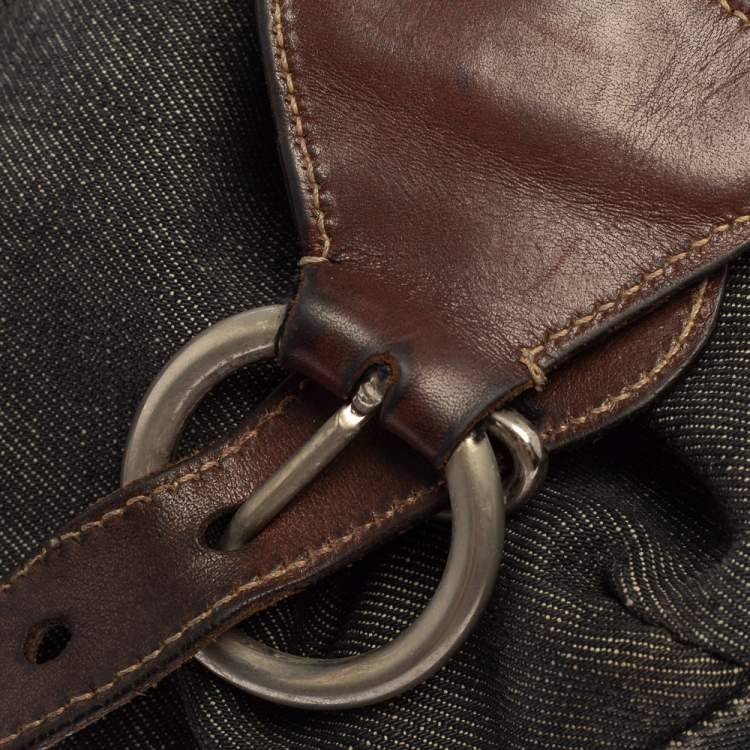 Pre Owned Prada Black Denim and Leather Zip Hobo