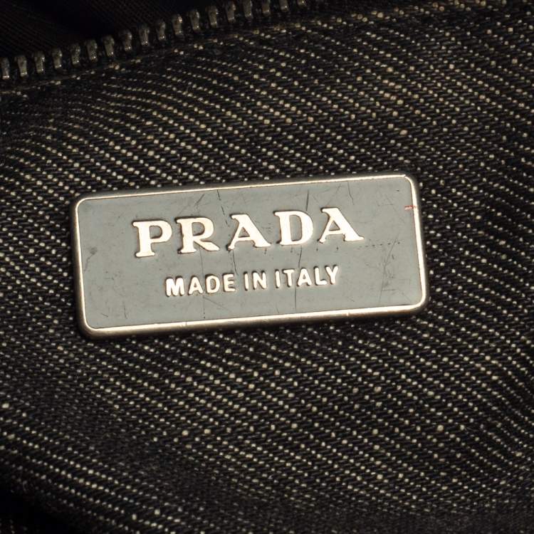 Pre Owned Prada Black Denim and Leather Zip Hobo